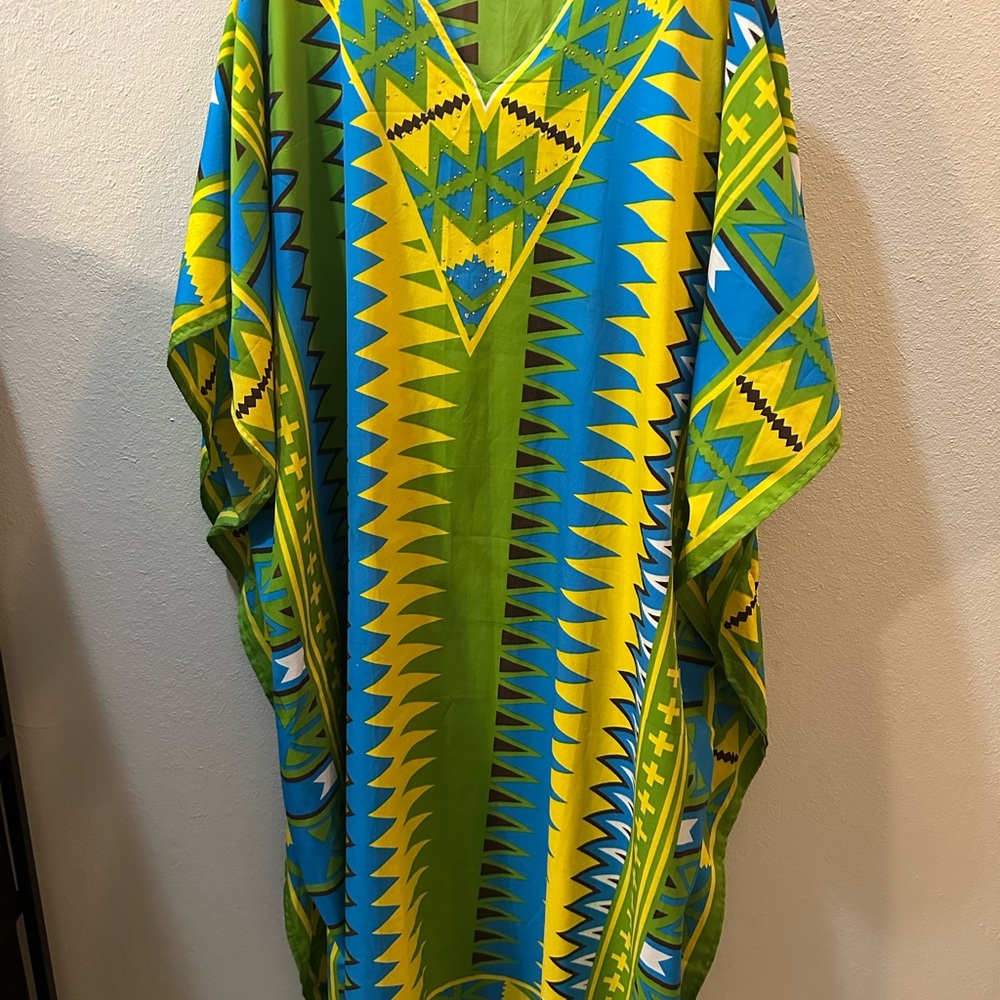 Vibrant Geometric Kaftan Dress